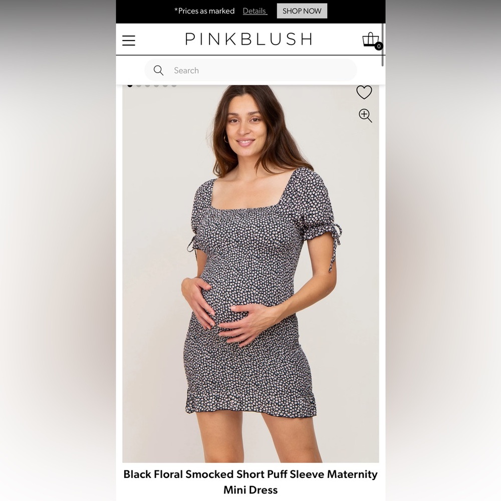 Pinkblush Black Floral Smocked Short Puff Sleeve Maternity Mini Dress